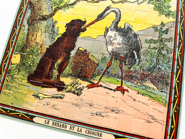 Tissage Imagé / Pictorial Weaving: Le Renard et La Cigogne & Le Loup et l'Agneau (woven chromolithogaph puzzles)