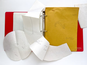 Millinery Notebook from 1980 course at Brooks College, with hat patterns and designs