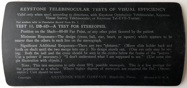 Keystone Telebinocular Tests of Visual Efficiency #11, DB-6D: A Test for Stereopsis