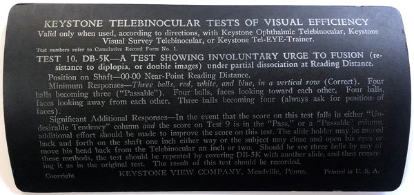 Keystone Telebinocular Tests of Visual Efficiency #10, DB-5K: A Test Showing Involuntary Urge to Fusion Under Partial Dissociation at Reading Distance